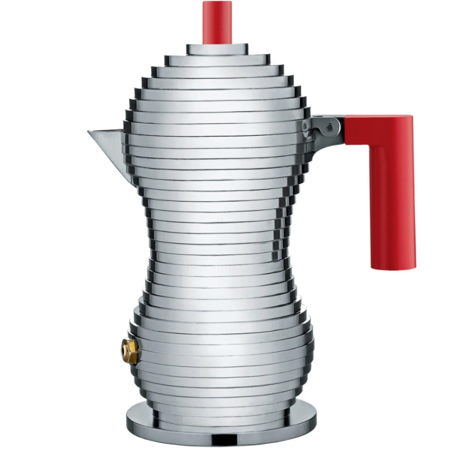 Moka, Aluminium/Red Small, 7 cl - Alessi i gruppen Te & Kaffe / Kaffe brygning / Kaffemaskine hos The Kitchen Lab (1466-29586)